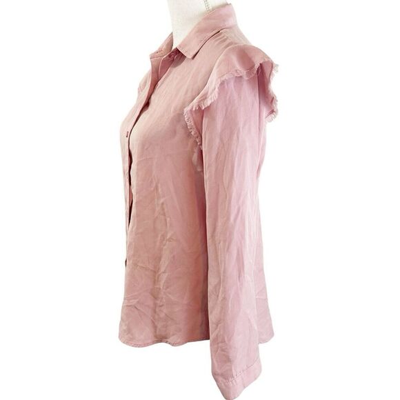 Cloth & Stone Womens Button Down Blouse Size Small Pink Ruffle Shoulder - Picture 2 of 5